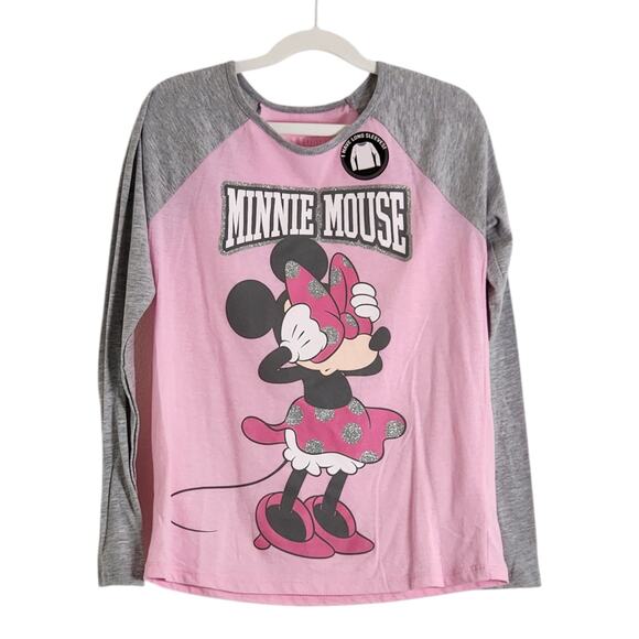Disney Minnie Mouse Girls Pink Long Sleeve Shirt Large - Picture 1 of 4
